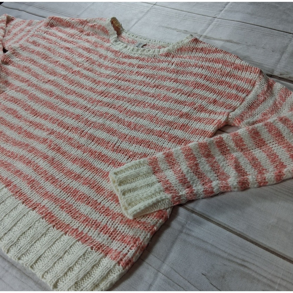 Aeropostale Women's Striped Sweater Sz S Pink Cream Ribbed L/S Crew Neck Acrylic